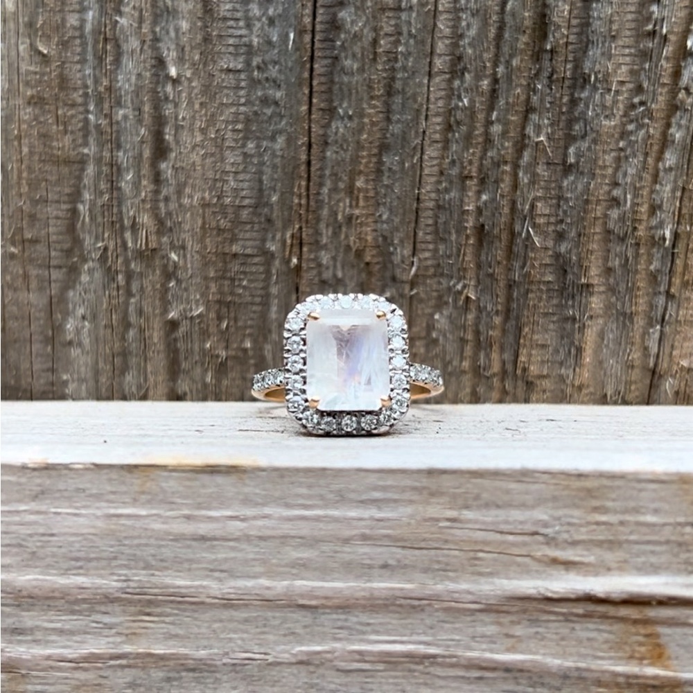 Gorgeous Moonstone/Authentic Diamonds Rose Gold Ring Size 8 - Picture 8 of 9